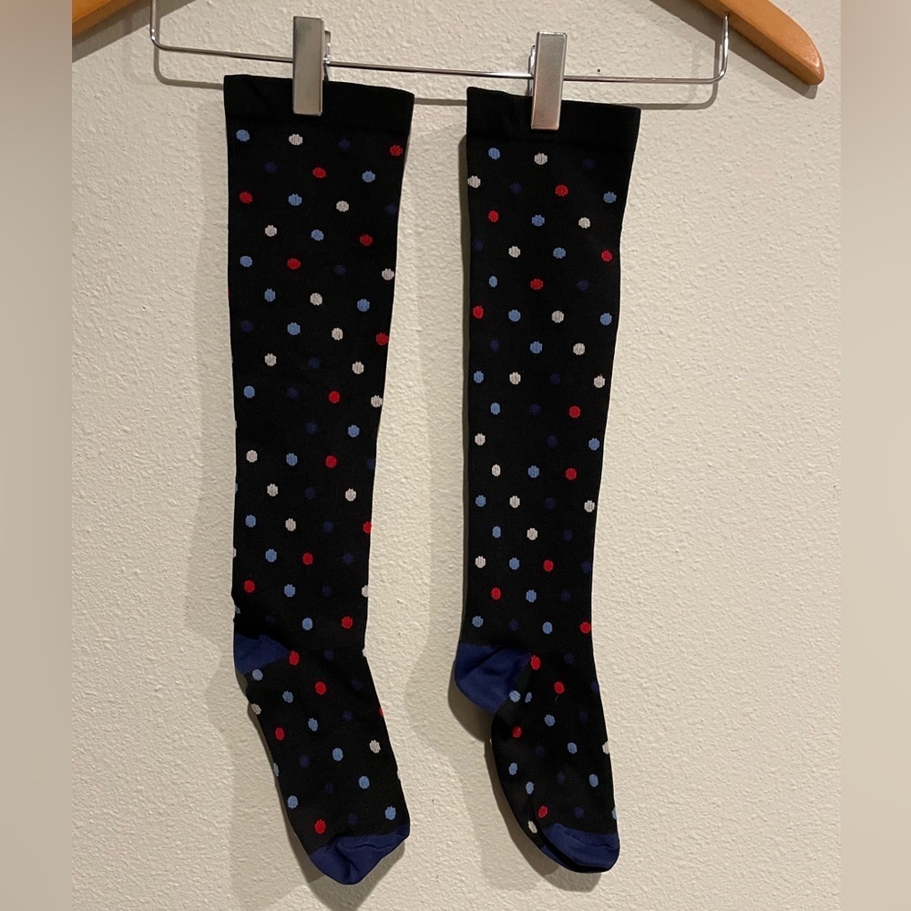Black Polka dot women’s compression socks. S-M